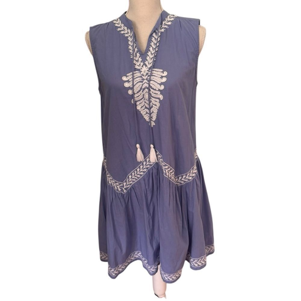 La Plage Periwinkle Sleeveless Embroidered cotton sundress XS